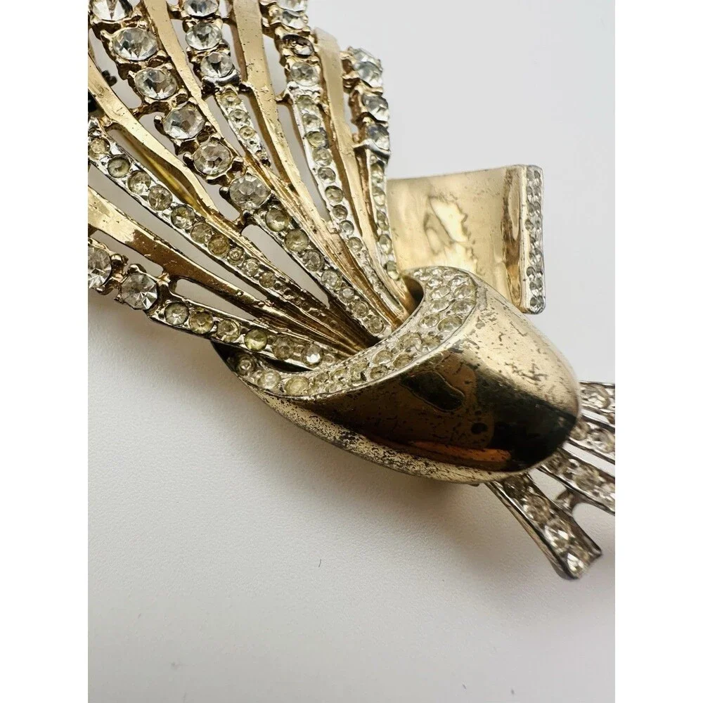 Vintage Coro Craft Sterling Brooch Vermeil Rhinestone Flower Bouquet  READ
